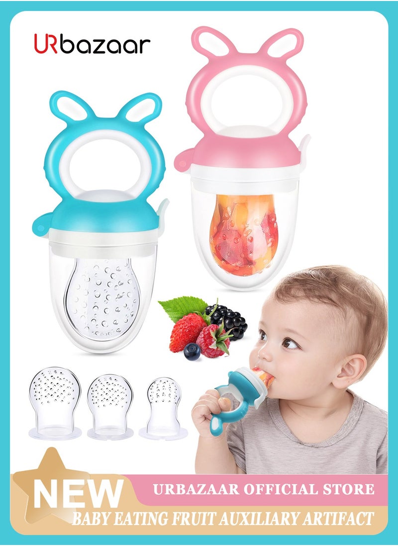 URbazaar 2 PCs Baby Food Fruit Feeder Pacifier with 3 PCs Replacement Silicone Pouches Fresh Food Teething Toy for Toddlers Infant  - Image 1