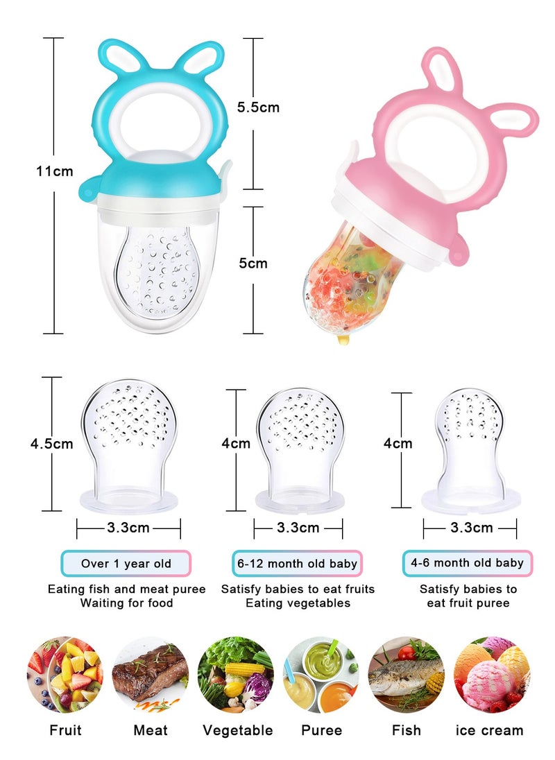 URbazaar 2 PCs Baby Food Fruit Feeder Pacifier with 3 PCs Replacement Silicone Pouches Fresh Food Teething Toy for Toddlers Infant  - Image 2