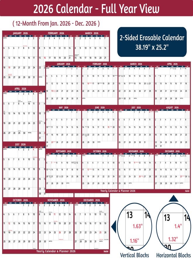BowCuk 2026 Dry Erase Calendar, Red - Image 3