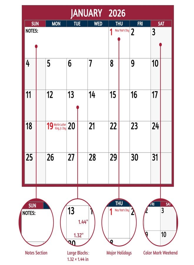 BowCuk 2026 Dry Erase Calendar, Red - Image 4