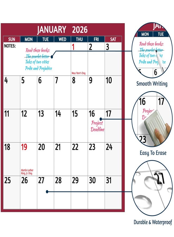 BowCuk 2026 Dry Erase Calendar, Red - Image 5