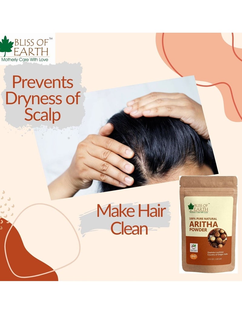BLISS OF EARTH 100% Pure Reetha Powder 100g Natural & Chemically Free Aritha Hair Cleanser for Gorgeous & Silky Hair  - Image 3