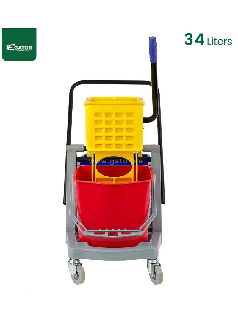 جاتور عربة ممسحة ذات دلوين، عجانة جانبية، عجلات دوارة بزاوية 360 درجة، سعة 17 لتر + 17 لتر للاستخدام الثقيل. - Image 2