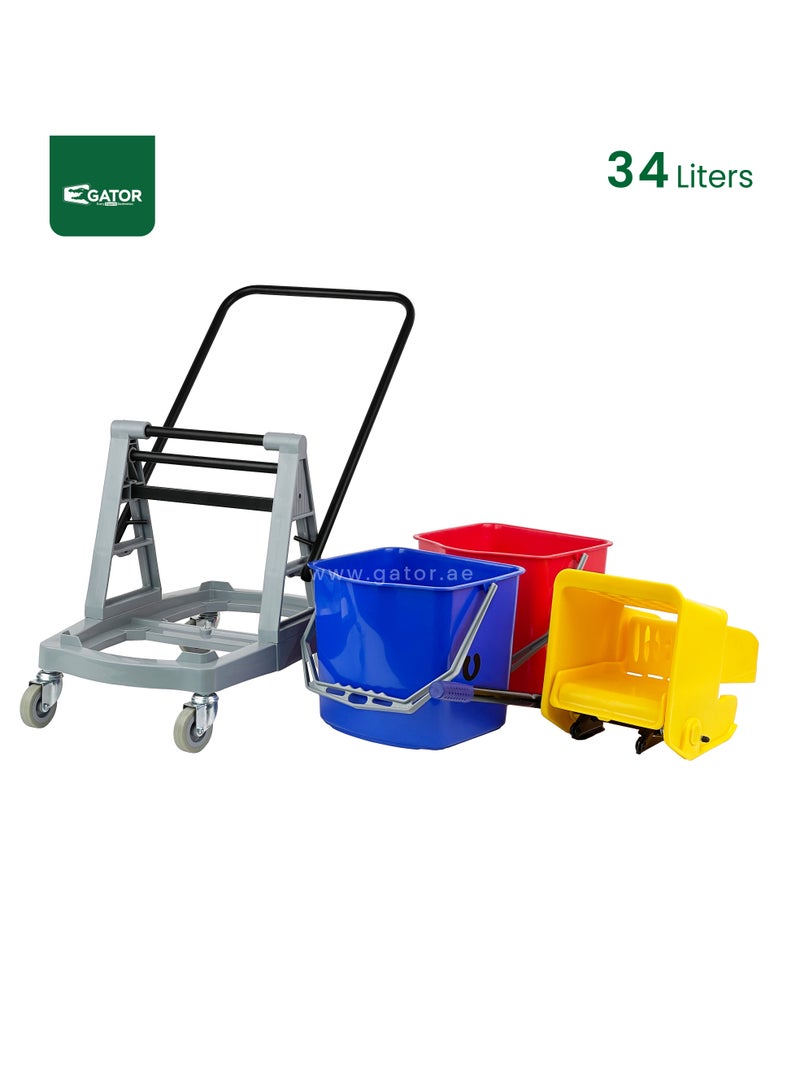 جاتور عربة ممسحة ذات دلوين، عجانة جانبية، عجلات دوارة بزاوية 360 درجة، سعة 17 لتر + 17 لتر للاستخدام الثقيل. - Image 4