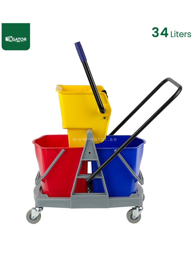 جاتور عربة ممسحة ذات دلوين، عجانة جانبية، عجلات دوارة بزاوية 360 درجة، سعة 17 لتر + 17 لتر للاستخدام الثقيل. - Image 3