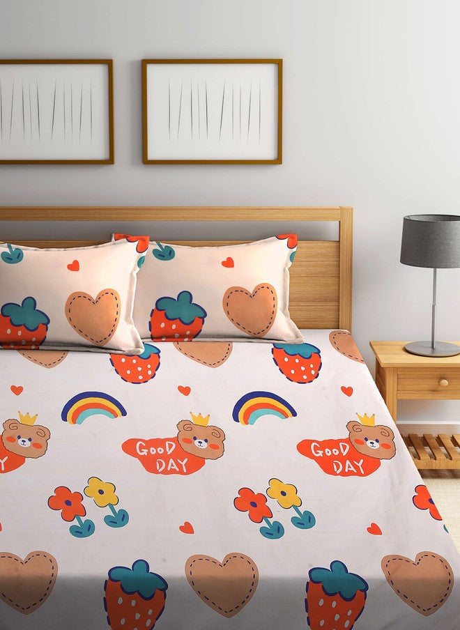 Arrabi Orange Conversational Cotton 300 TC Fitted King Bedsheet with 2 Pillow Covers - Image 2