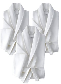 3 Pieces Lightweight Cotton Summer Unisex Waffle Spa  Bathrobe Standard Size