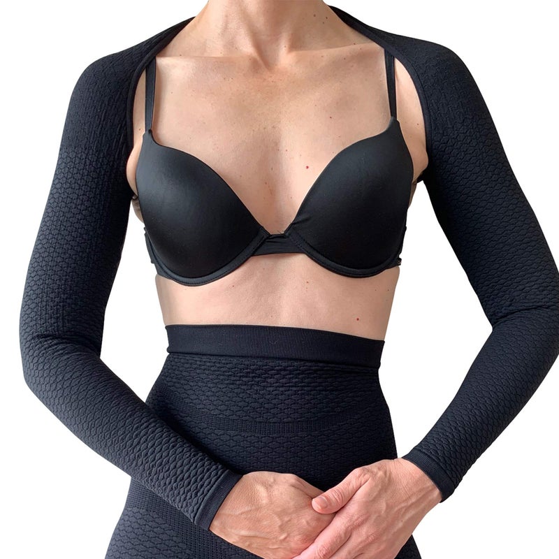 BioflectÂ® Compression Arm Sleeves Wrap with Bioactive Fibers and Raised Massaging Knit - for Support and Comfort - Black S/M - Image 1