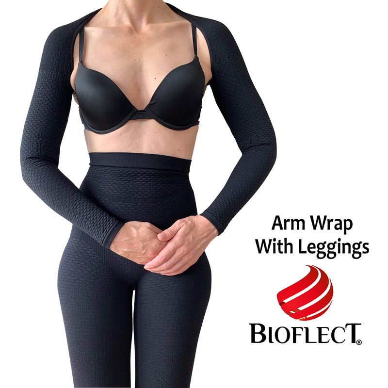 BioflectÂ® Compression Arm Sleeves Wrap with Bioactive Fibers and Raised Massaging Knit - for Support and Comfort - Black S/M - Image 3