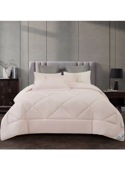 Donetella Comforter Set 6-Pcs King Size All Season Reversible Diamond Quilted Bed Fits(200 X 200 Cm) With 350 GSM Down Alternative Filling, Ivory