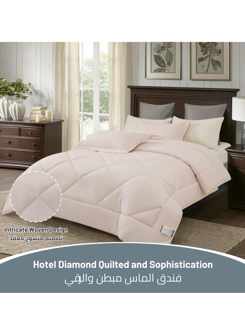 Donetella Comforter Set 6-Pcs King Size All Season Reversible Diamond Quilted Bed Fits(200 X 200 Cm) With 350 GSM Down Alternative Filling, Ivory