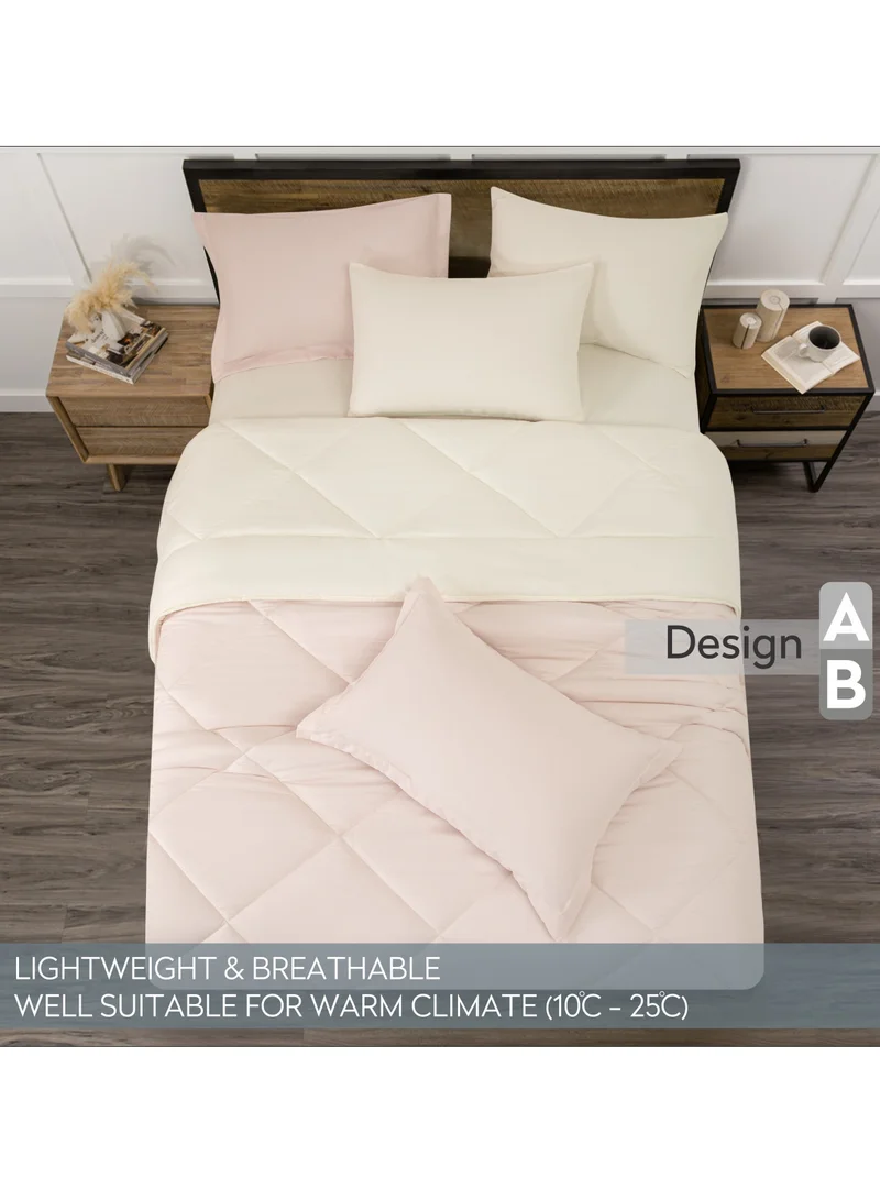 Donetella Comforter Set 6-Pcs King Size All Season Reversible Diamond Quilted Bed Fits(200 X 200 Cm) With 350 GSM Down Alternative Filling, Ivory