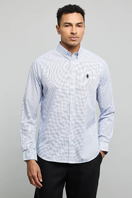 أر أند بي Checked Shirt with Button-Down Collar and Long Sleeves