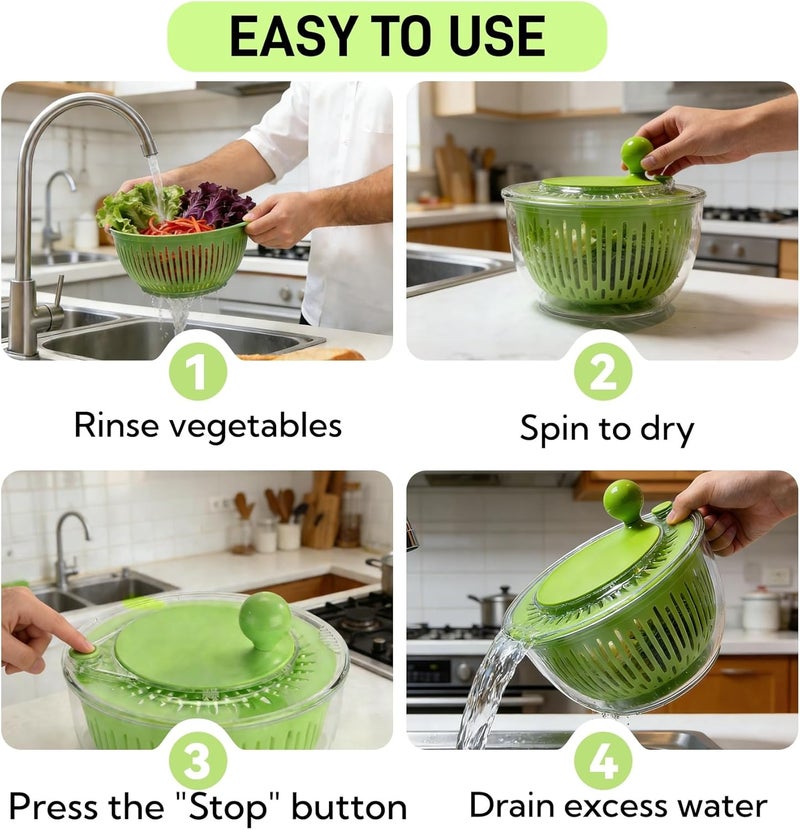 CHDEXU Salad Spinner, Large Vegetables Wash Bowl, 4.8 Qt Fruits Lettuce Dryer with 5 Blade Slicer and Slicer Egg Yolk Strainer Shredder for Salad Cleaner - Image 4