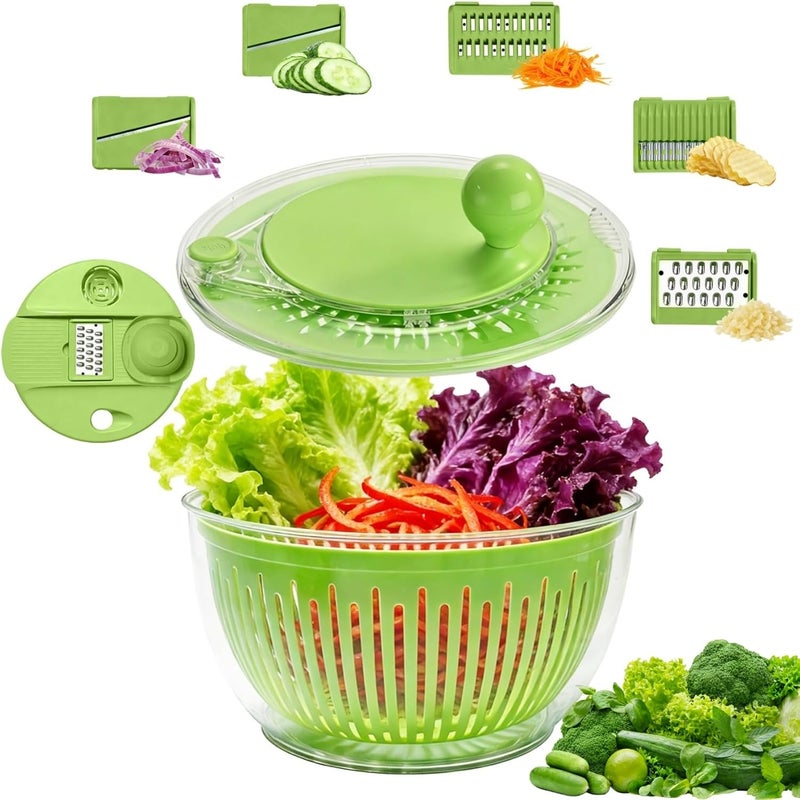 CHDEXU Salad Spinner, Large Vegetables Wash Bowl, 4.8 Qt Fruits Lettuce Dryer with 5 Blade Slicer and Slicer Egg Yolk Strainer Shredder for Salad Cleaner - Image 1