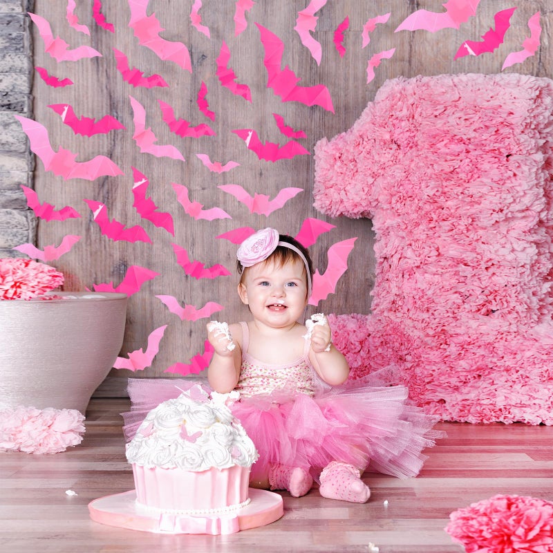 Whaline 112Pcs Halloween Wall Decoration 3D Bats with Foam Adhesive Pink and Rose Red Waterproof Spooky Bats Stickers Hocus Pocus Party Supplies for Halloween Home Wall Window Door Decor  4 Sizes - Image 2