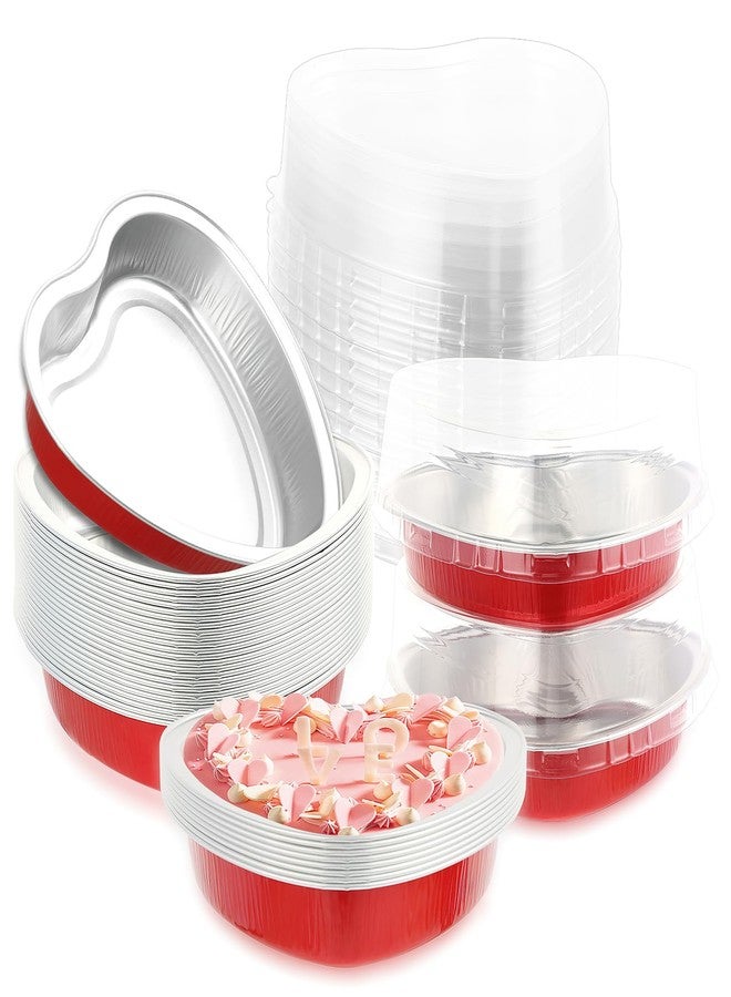 YEXEXINM 24pcs 225 ml/ 7.92 oz Aluminum Foil Heart Shaped Cake Pans with Clear Lids, Large Disposable Heart Cake Pan, Cupcake Baking Cups Liners Tins Ramekins Containers for Valentine's Day Food Wedding Party - Image 1