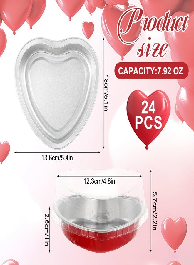 YEXEXINM 24pcs 225 ml/ 7.92 oz Aluminum Foil Heart Shaped Cake Pans with Clear Lids, Large Disposable Heart Cake Pan, Cupcake Baking Cups Liners Tins Ramekins Containers for Valentine's Day Food Wedding Party - Image 2