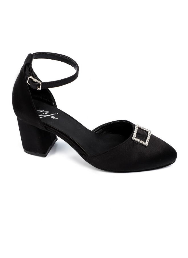 Mr.joe - Women Heeled Sandals With Front Decorative Strass Buckle Black - Image 1