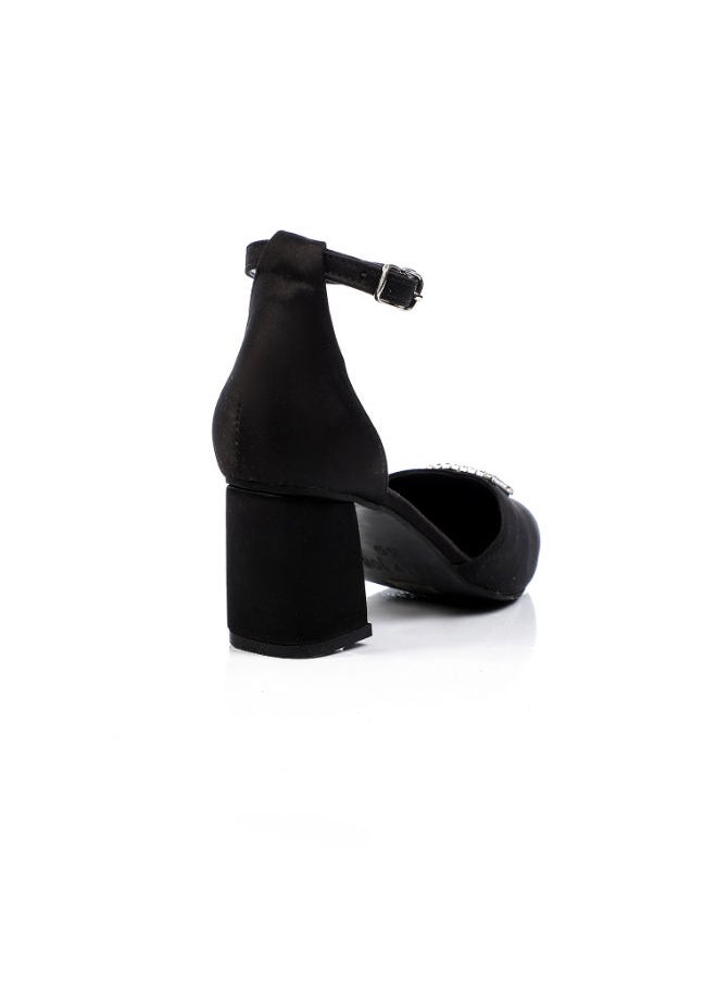 Mr.joe - Women Heeled Sandals With Front Decorative Strass Buckle Black - Image 1