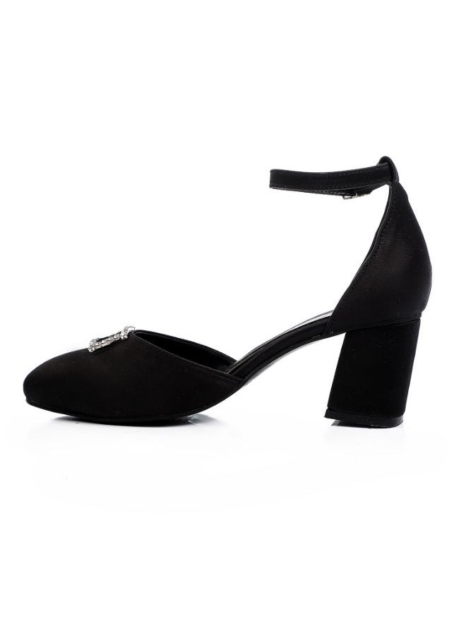 Mr.joe - Women Heeled Sandals With Front Decorative Strass Buckle Black - Image 1