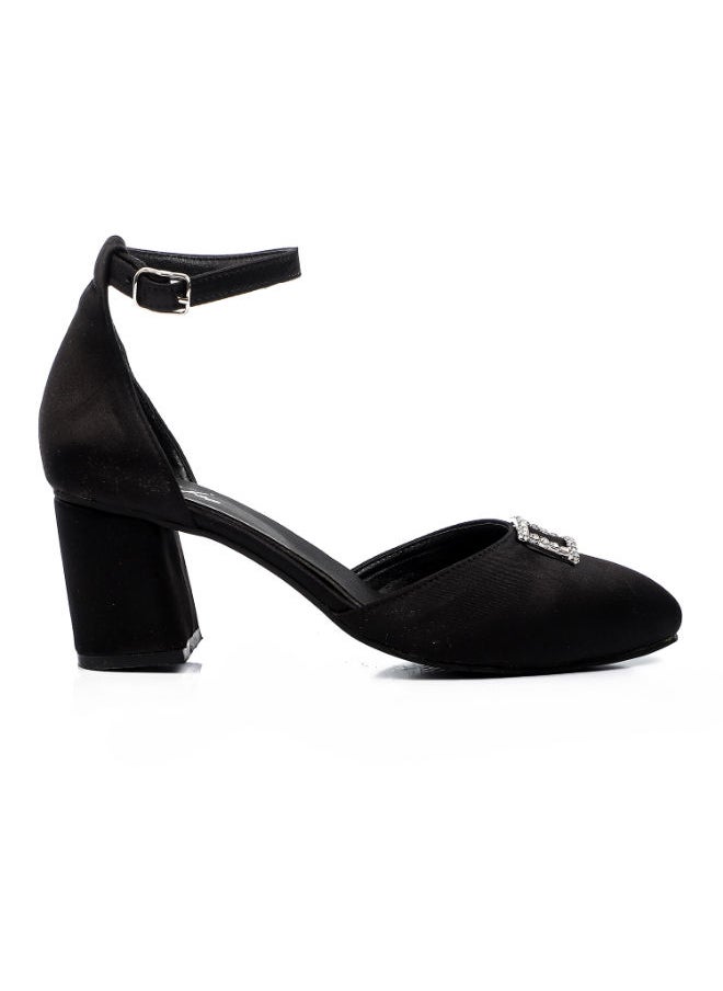 Mr.joe - Women Heeled Sandals With Front Decorative Strass Buckle Black - Image 1