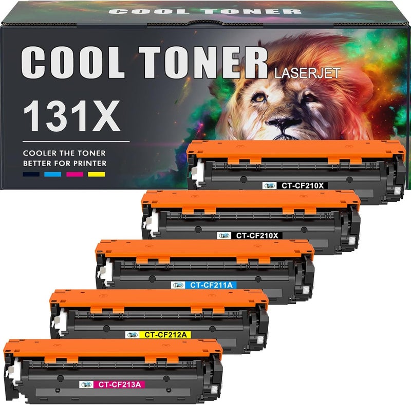 كول تونر حبر تونر متوافق Cool Toner لطابعات HP 131A 131X HP Laserjet Pro 200 Color M251nw MFP M276nw M276n M251n CF210X CF210A CF211A CF212A CF213A (أسود، سماوي، أصفر، أرجواني، 5 قطع) - Image 1