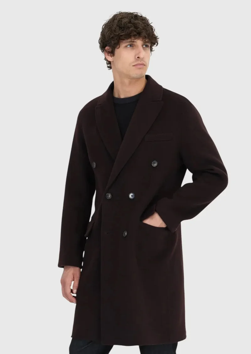 RAMSEY Damson Color Regular Fit Double Breasted Collar Classical Weaving Overcoat