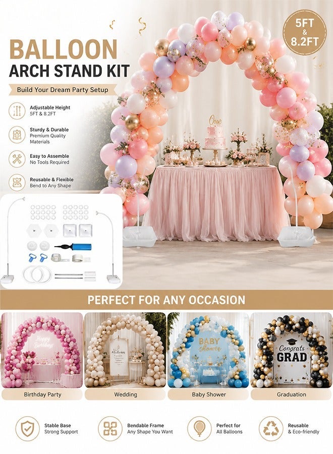 Bukela Balloon Arch Kit - Adjustable 8.2FT & 5FT Balloon Arch Stand with Base, Reusable Half Arch Balloon Stand Floor Frame for Birthday Wedding Baby Shower Holiday Graduation Events Decorations (White) - Image 1