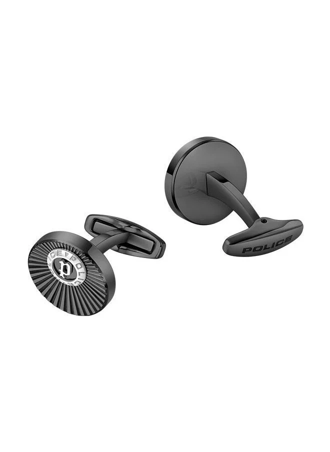 POLICE Black/Silver Radiant Black Stainless Steel with Silver Logo Cufflinks for Men for Men | Best Price UAE