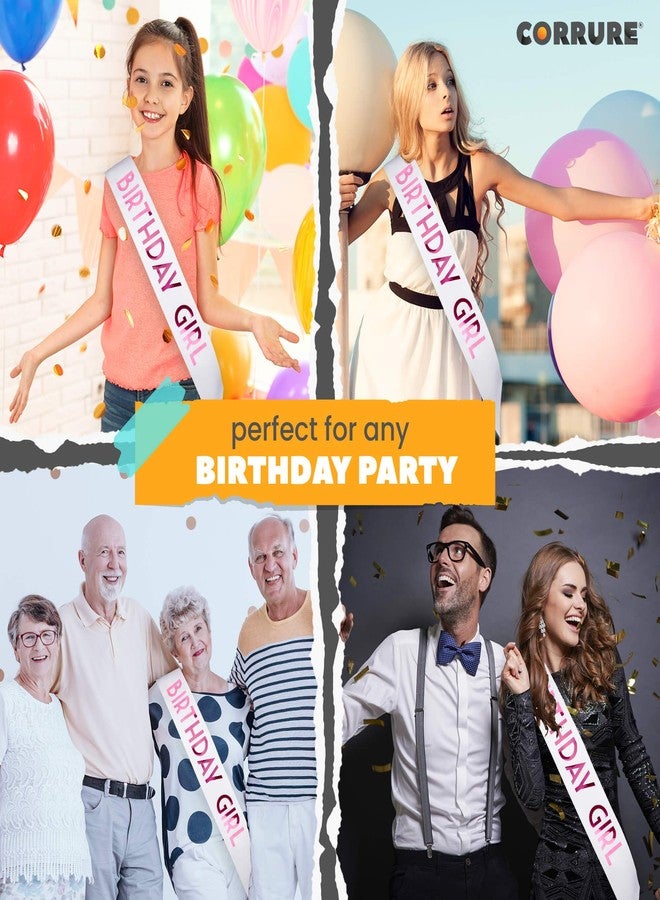 CORRURE 'Birthday Girl' Sash with Pink Foil - Soft Satin White Sash for Women - Happy Birthday Sash for Sweet 16, 18th 21st 25th 30th 40th 50th or Any Other Bday Party - Image 2