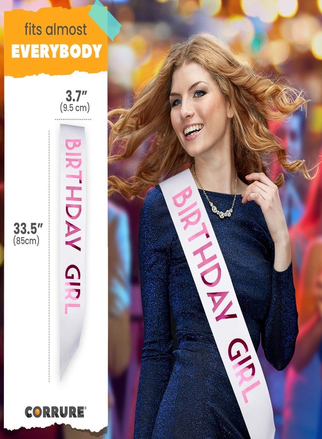 CORRURE 'Birthday Girl' Sash with Pink Foil - Soft Satin White Sash for Women - Happy Birthday Sash for Sweet 16, 18th 21st 25th 30th 40th 50th or Any Other Bday Party - Image 4