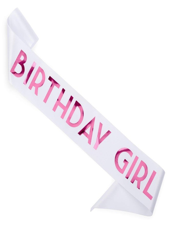 CORRURE 'Birthday Girl' Sash with Pink Foil - Soft Satin White Sash for Women - Happy Birthday Sash for Sweet 16, 18th 21st 25th 30th 40th 50th or Any Other Bday Party - Image 1