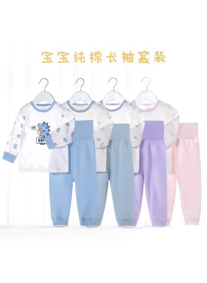 Bornbay Spring And Autumn Pure Cotton Boys & Girls Baby Infant Homewear High-waist Belly Protection Comfortable Underwear Set Baby Pullover Pajamas - Image 4