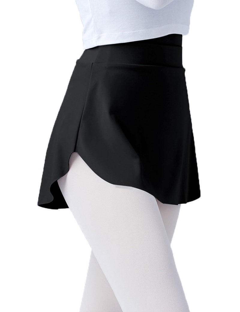 Daydance Black Women Ballet Skirt Pull On Bullet Point Skirt Opaque with Low Split - Image 1