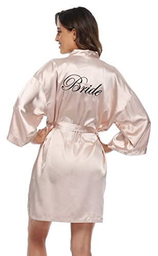 PENGEE Women's Short Kimono Robe Soft Bride Bridesmaid Robes for Wedding Party Bridal Robes Getting Ready Champagne - Image 1