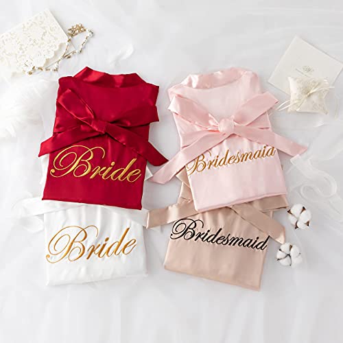 PENGEE Women's Short Kimono Robe Soft Bride Bridesmaid Robes for Wedding Party Bridal Robes Getting Ready Champagne - Image 4