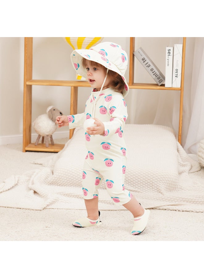 Generic Children's Swimsuit 2024 Boys' And Girls' Baby One-piece Cute Sun Protection Kids' Baby Toddler Swimsuit-Color:348 Powder Rabbit Matching Sun Hat- - Image 3