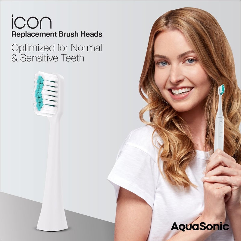 AquaSonic Genuine Icon Replacement Brush Heads | Compatible with AquaSonic Icon Toothbrush | 2 Brush Heads | for Normal & Sensitive Teeth (Pearl) - Image 2