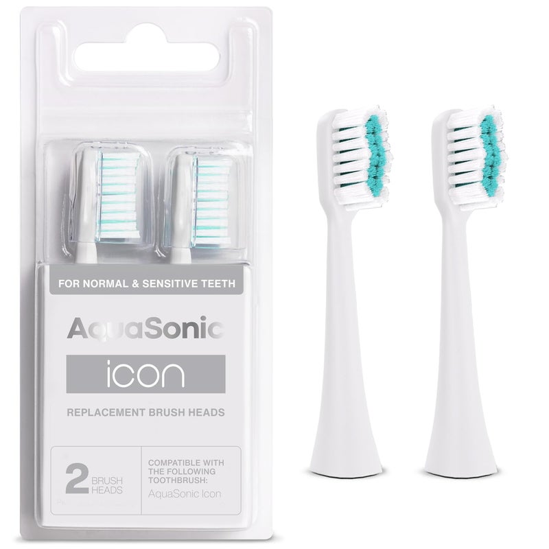 AquaSonic Genuine Icon Replacement Brush Heads | Compatible with AquaSonic Icon Toothbrush | 2 Brush Heads | for Normal & Sensitive Teeth (Pearl) - Image 1