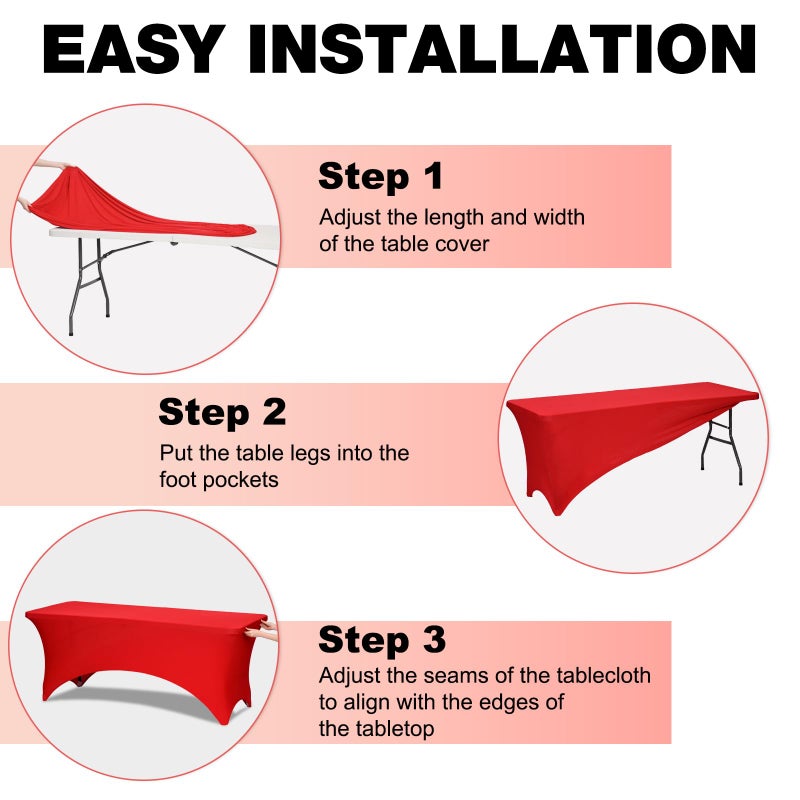 Trlyc 2 Pack 6FT Spandex Table Cloth - 72 x 30 Inch Rectangular Stretch Tablecloth, Wrinkle Resistant Scretch Table Cover for Wedding, Party, Banquet, Picnic, Outdoor Decoration (2Pcs,Red) - Image 5