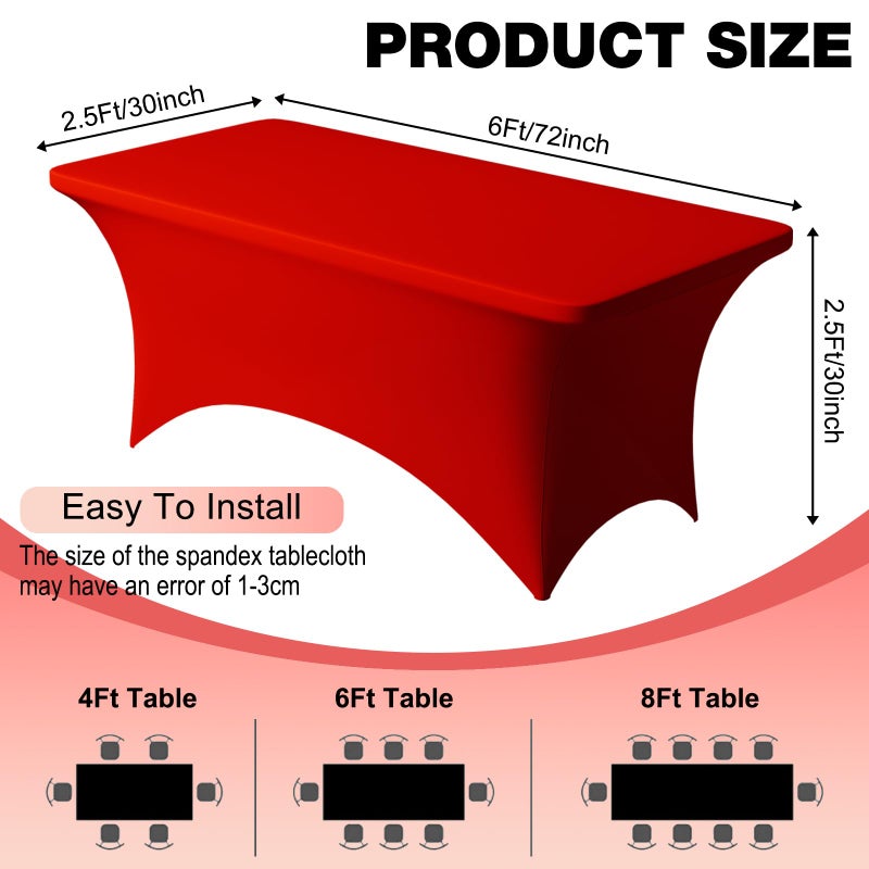 Trlyc 2 Pack 6FT Spandex Table Cloth - 72 x 30 Inch Rectangular Stretch Tablecloth, Wrinkle Resistant Scretch Table Cover for Wedding, Party, Banquet, Picnic, Outdoor Decoration (2Pcs,Red) - Image 4