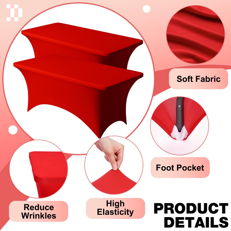 Trlyc 2 Pack 6FT Spandex Table Cloth - 72 x 30 Inch Rectangular Stretch Tablecloth, Wrinkle Resistant Scretch Table Cover for Wedding, Party, Banquet, Picnic, Outdoor Decoration (2Pcs,Red) - Image 3