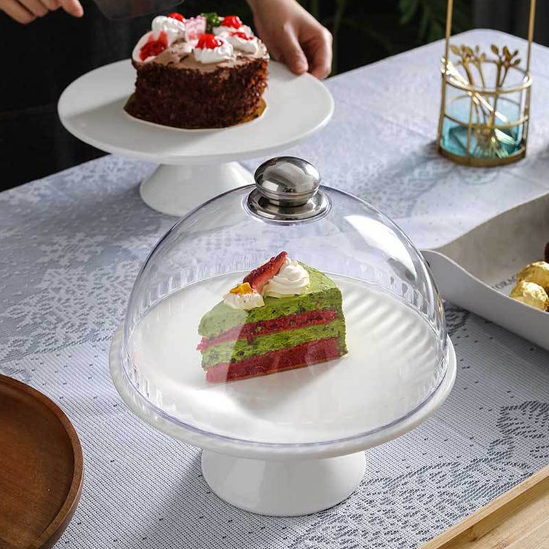 🍳 طقم صواني تقديم حلوى سيراميك مع غطاء طبق تقديم دائري بتصميم قاعدة عالية للحفلات مجموعة واحدة - Image 2
