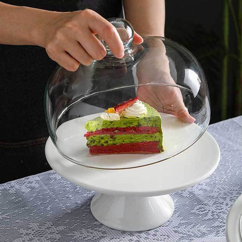 🍳 طقم صواني تقديم حلوى سيراميك مع غطاء طبق تقديم دائري بتصميم قاعدة عالية للحفلات مجموعة واحدة - Image 4
