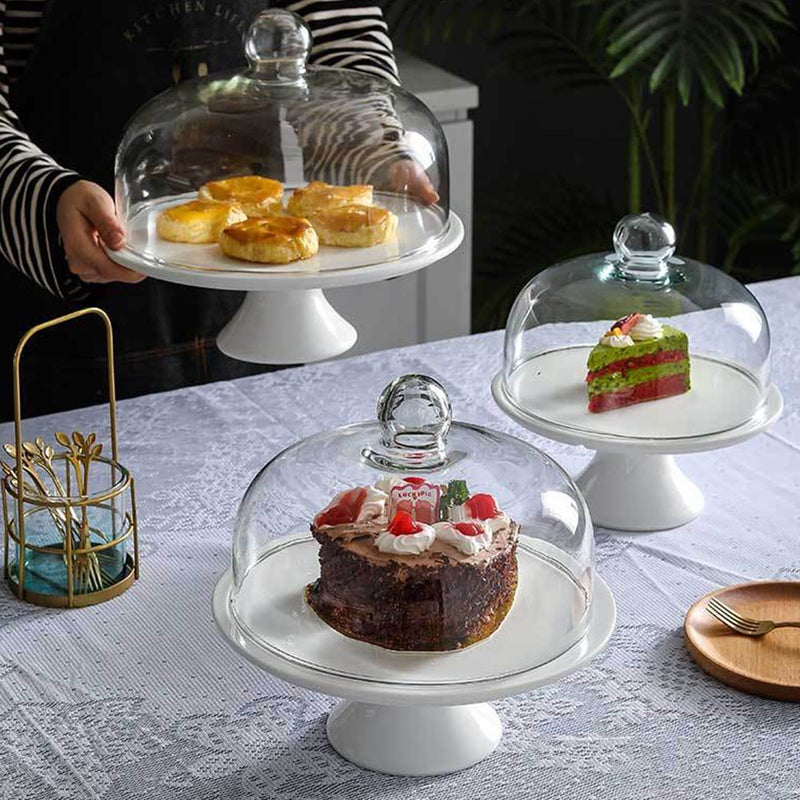 🍳 طقم صواني تقديم حلوى سيراميك مع غطاء طبق تقديم دائري بتصميم قاعدة عالية للحفلات مجموعة واحدة - Image 3