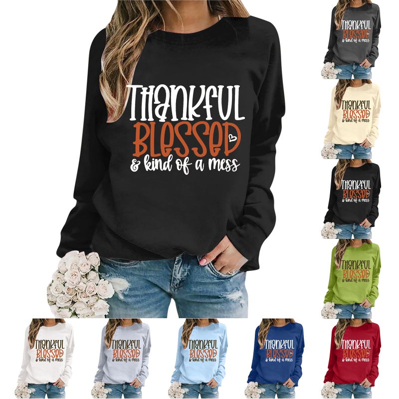 and new women''s printed letters long sleeve round neck loose sweater factory wholesale - Image 2