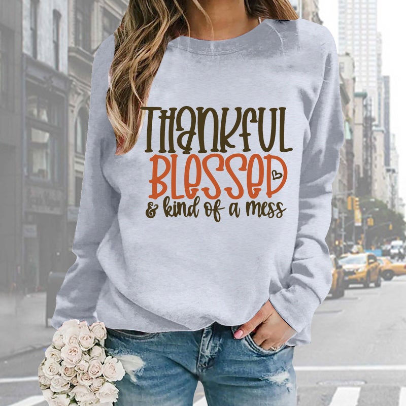 and new women''s printed letters long sleeve round neck loose sweater factory wholesale - Image 5