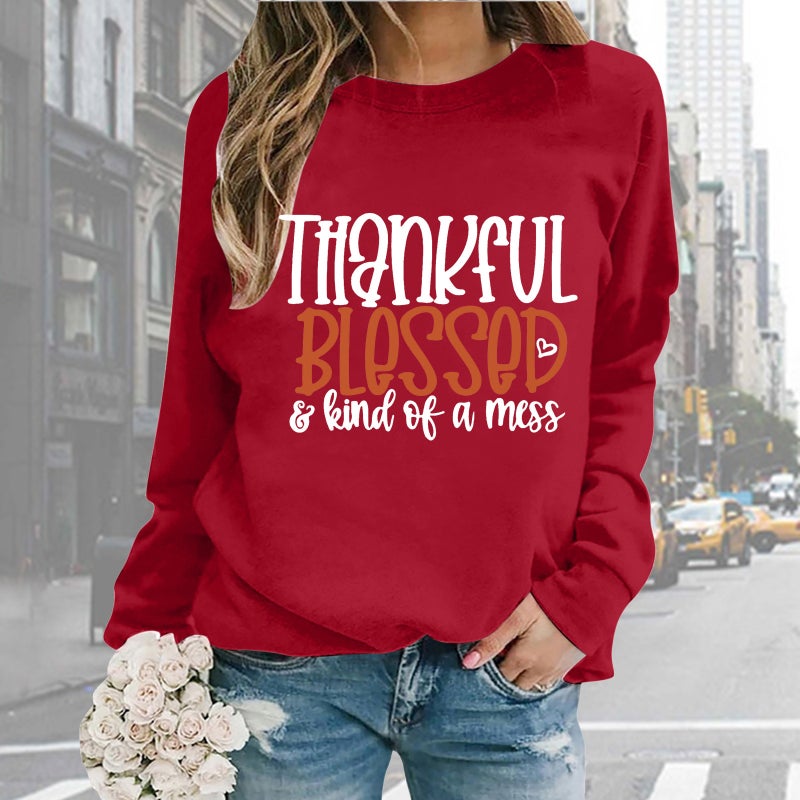and new women''s printed letters long sleeve round neck loose sweater factory wholesale - Image 1