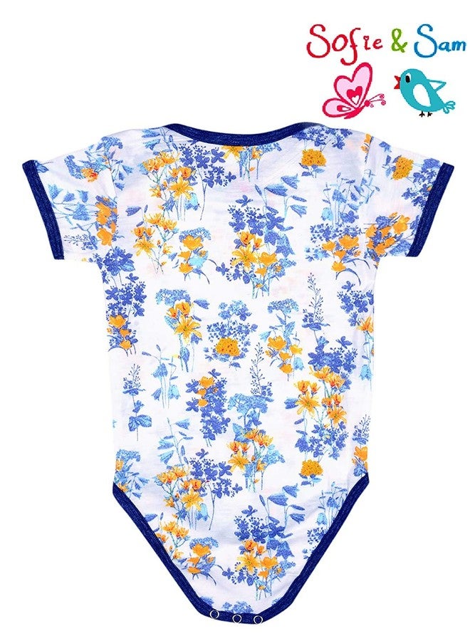 Sofie & Sam Premium Cotton 1 Pc Baby Romper Half Sleeves (12-18) Months - Floral/Blue - Image 3